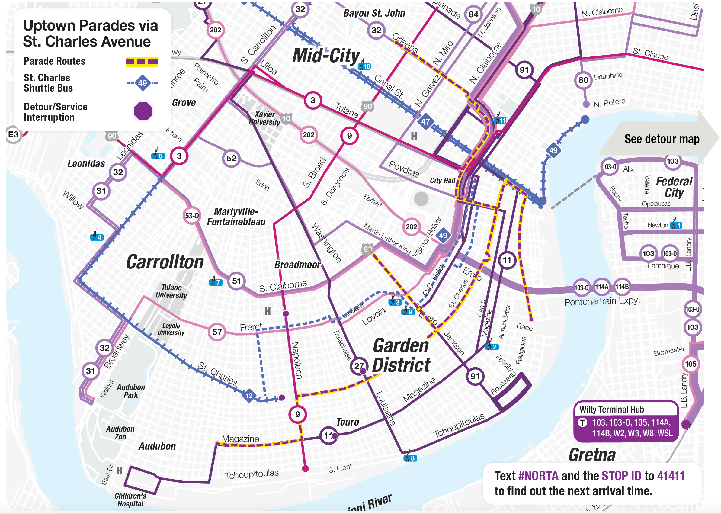 New Orleans Regional Transit Authority Uptown Parade Detours